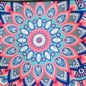 Mandala Floral Pink Blue White Cosmetic Bag Makeup Case New Without Tags NWOT
